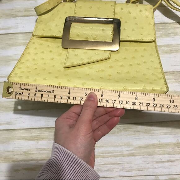 Crossi Yellow Textured Structured Crossbody Shoulder Bag Purse Vintage Style - Picture 9 of 10